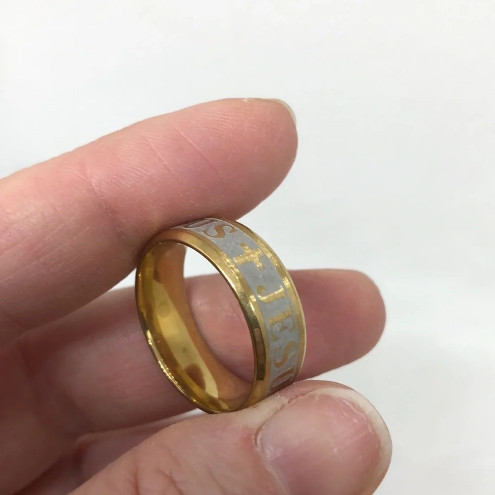 Jesus Cross Metal Alloy Ring Gold Tone Size 11
